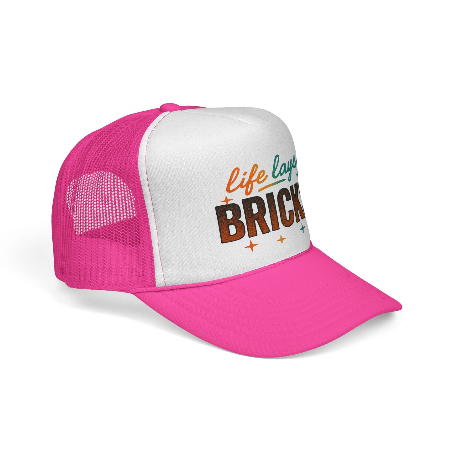Life Lays Bricks Trucker Cap, Fun Casual Hat, Perfect Gift for Builders, Retro Style Cap, Great for Casual Outings, Stylish Sun Protection