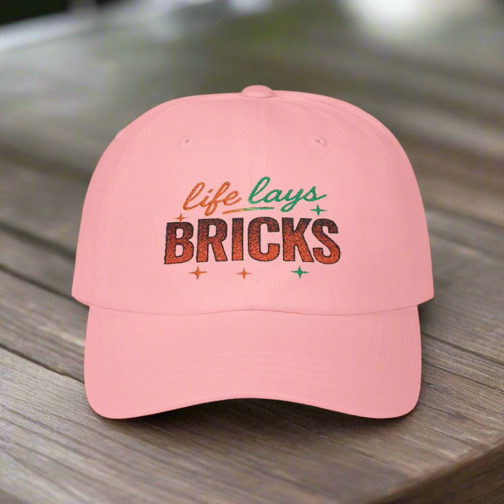 Life Lays Bricks Dad Cap - Classic White Hat, Perfect for Fathers' Day, Gift for Dads, Casual Style, Summer Accessory