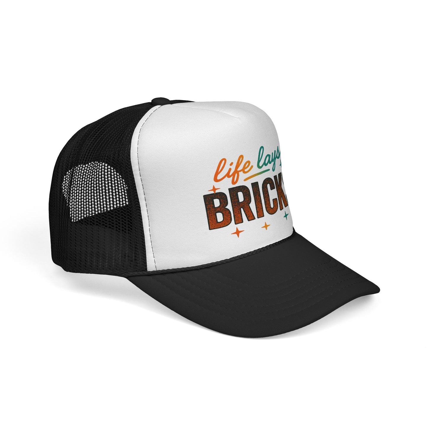 Life Lays Bricks Trucker Cap, Fun Casual Hat, Perfect Gift for Builders, Retro Style Cap, Great for Casual Outings, Stylish Sun Protection