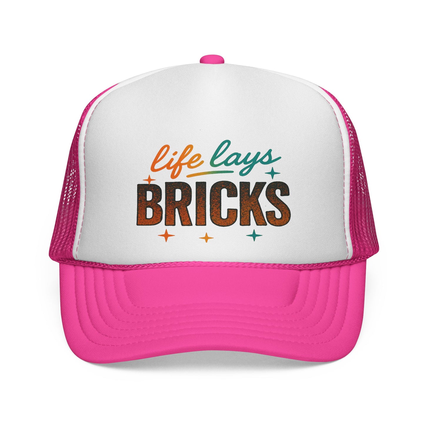 Life Lays Bricks Trucker Cap, Fun Casual Hat, Perfect Gift for Builders, Retro Style Cap, Great for Casual Outings, Stylish Sun Protection