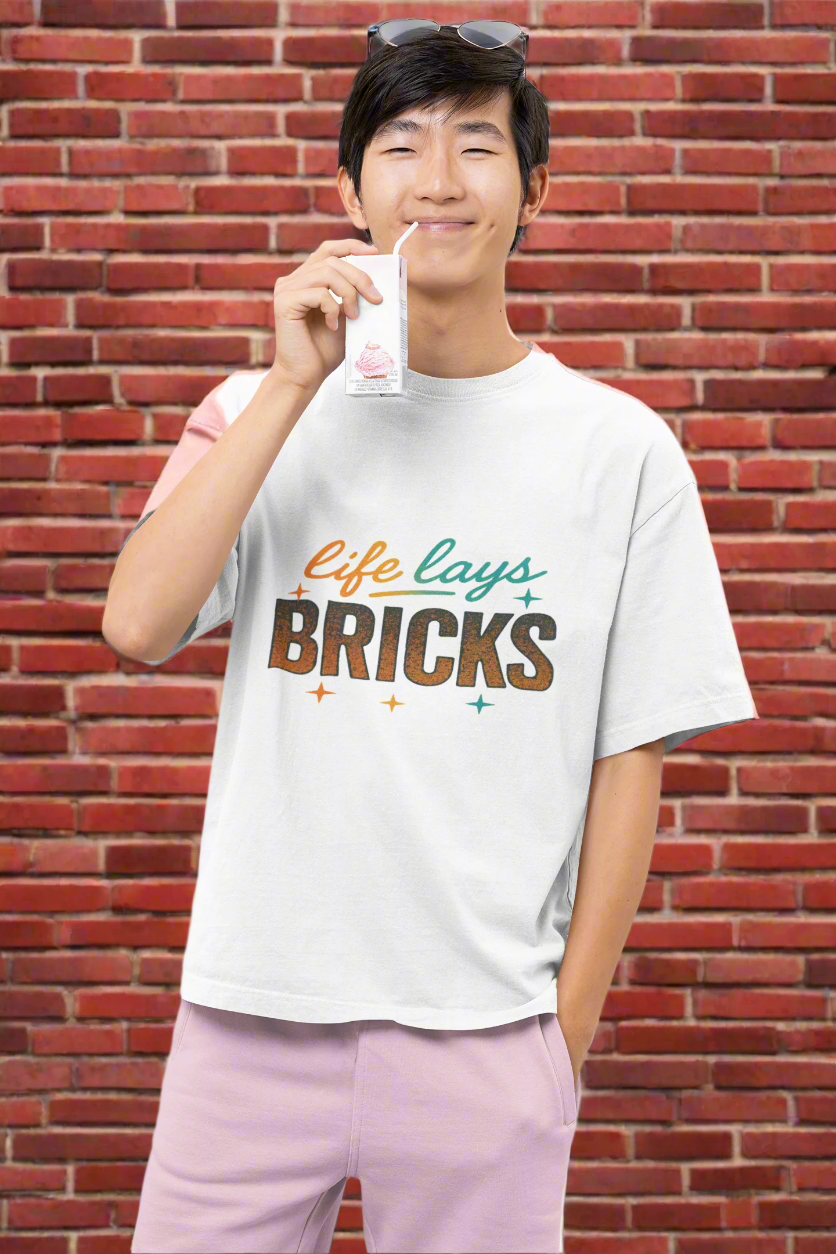 Life Lays Bricks T-Shirt, Inspirational Tee for Builders, Homeowners, Motivational Gift, Father's Day, Casual Wear