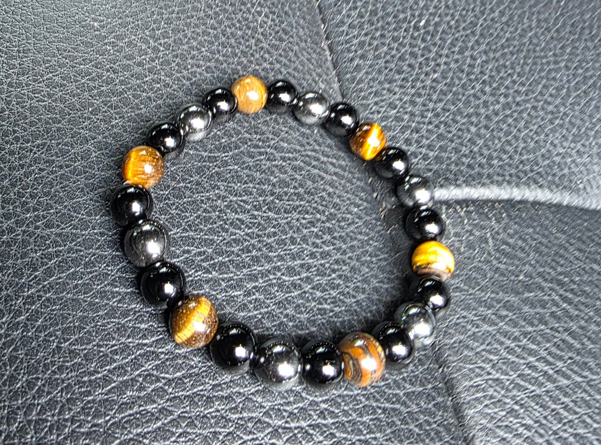 COTTU Triple Stone Bracelet -Tiger Eye, Obsidian & Hematite