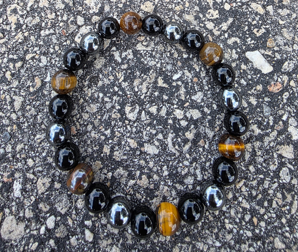 COTTU Triple Stone Bracelet -Tiger Eye, Obsidian & Hematite