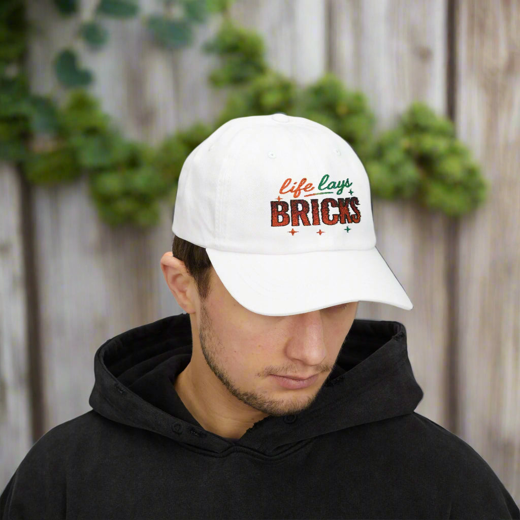 Life Lays Bricks Dad Cap - Classic White Hat, Perfect for Fathers' Day, Gift for Dads, Casual Style, Summer Accessory