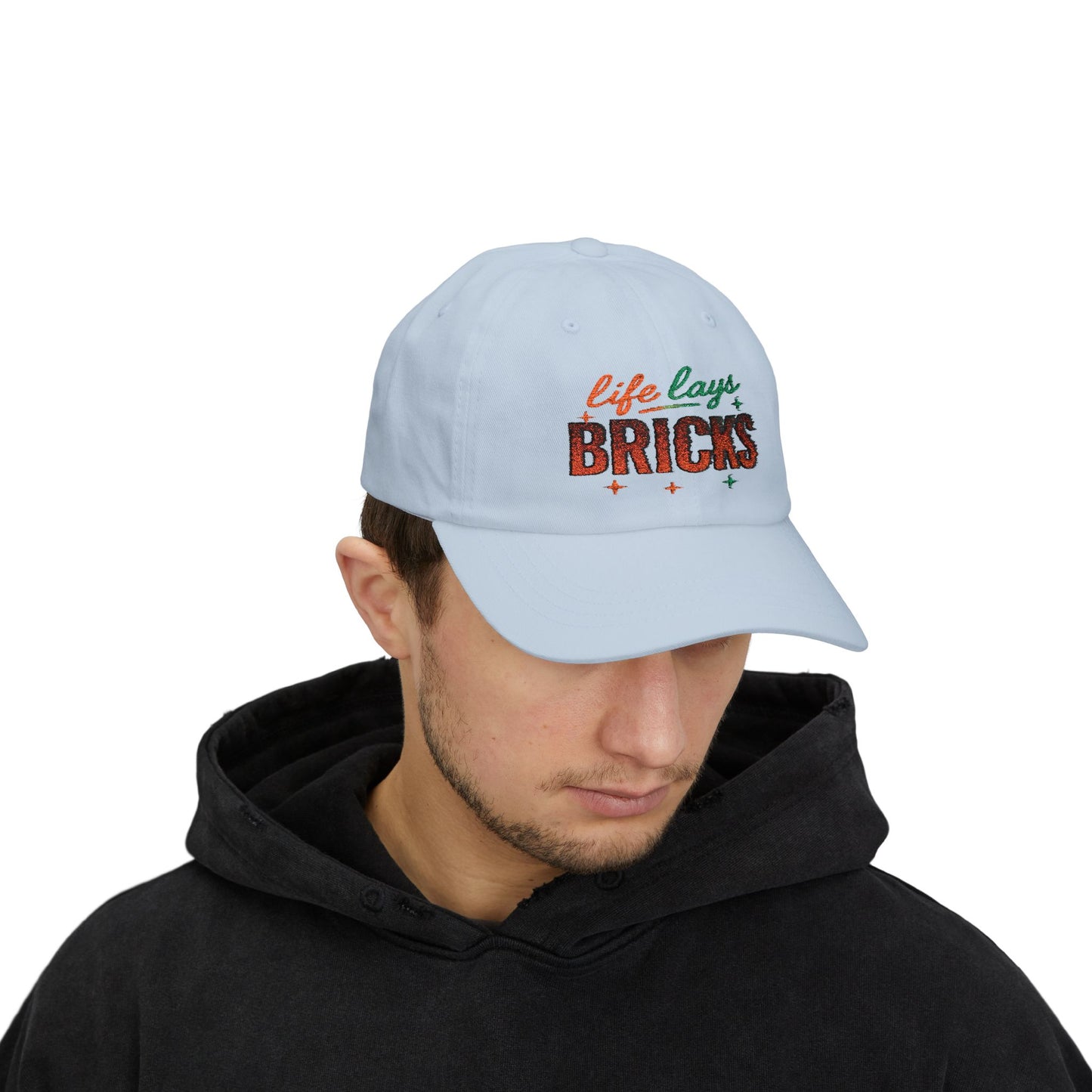 Life Lays Bricks Dad Cap - Classic White Hat, Perfect for Fathers' Day, Gift for Dads, Casual Style, Summer Accessory