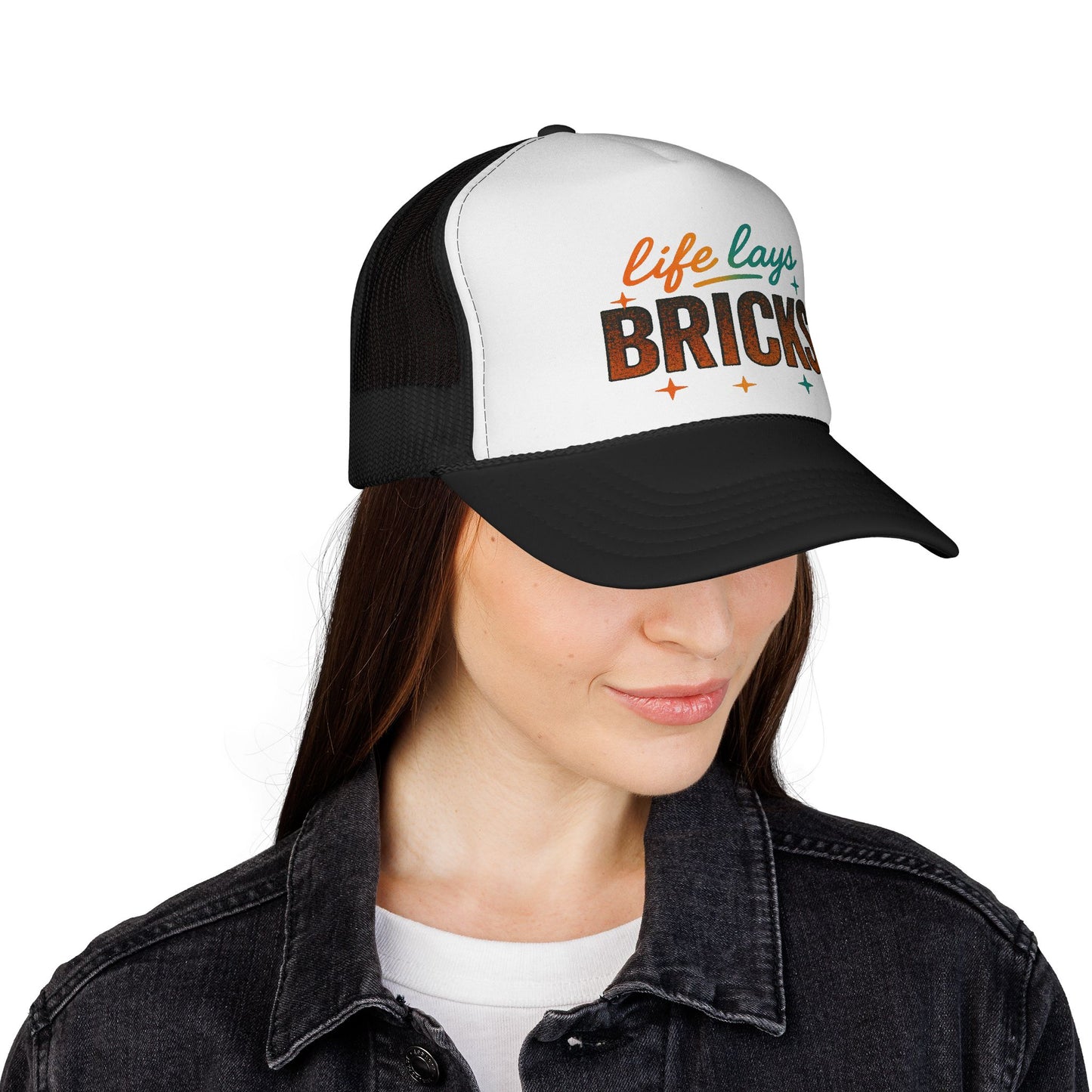 Life Lays Bricks Trucker Cap, Fun Casual Hat, Perfect Gift for Builders, Retro Style Cap, Great for Casual Outings, Stylish Sun Protection