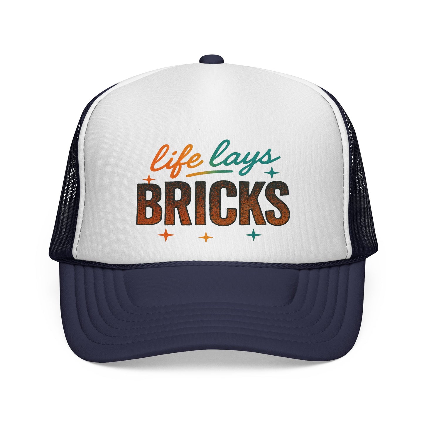 Life Lays Bricks Trucker Cap, Fun Casual Hat, Perfect Gift for Builders, Retro Style Cap, Great for Casual Outings, Stylish Sun Protection