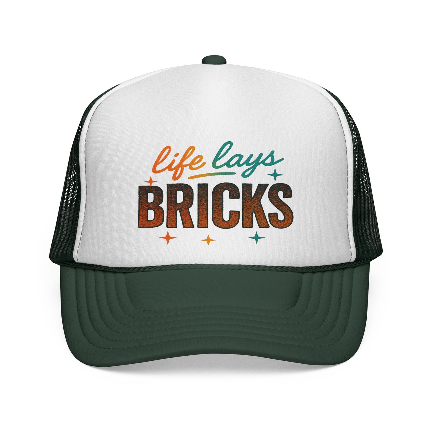 Life Lays Bricks Trucker Cap, Fun Casual Hat, Perfect Gift for Builders, Retro Style Cap, Great for Casual Outings, Stylish Sun Protection
