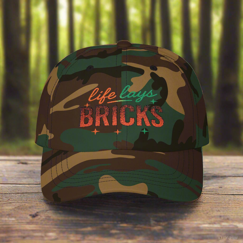 Life Lays Bricks Dad Cap - Classic White Hat, Perfect for Fathers' Day, Gift for Dads, Casual Style, Summer Accessory