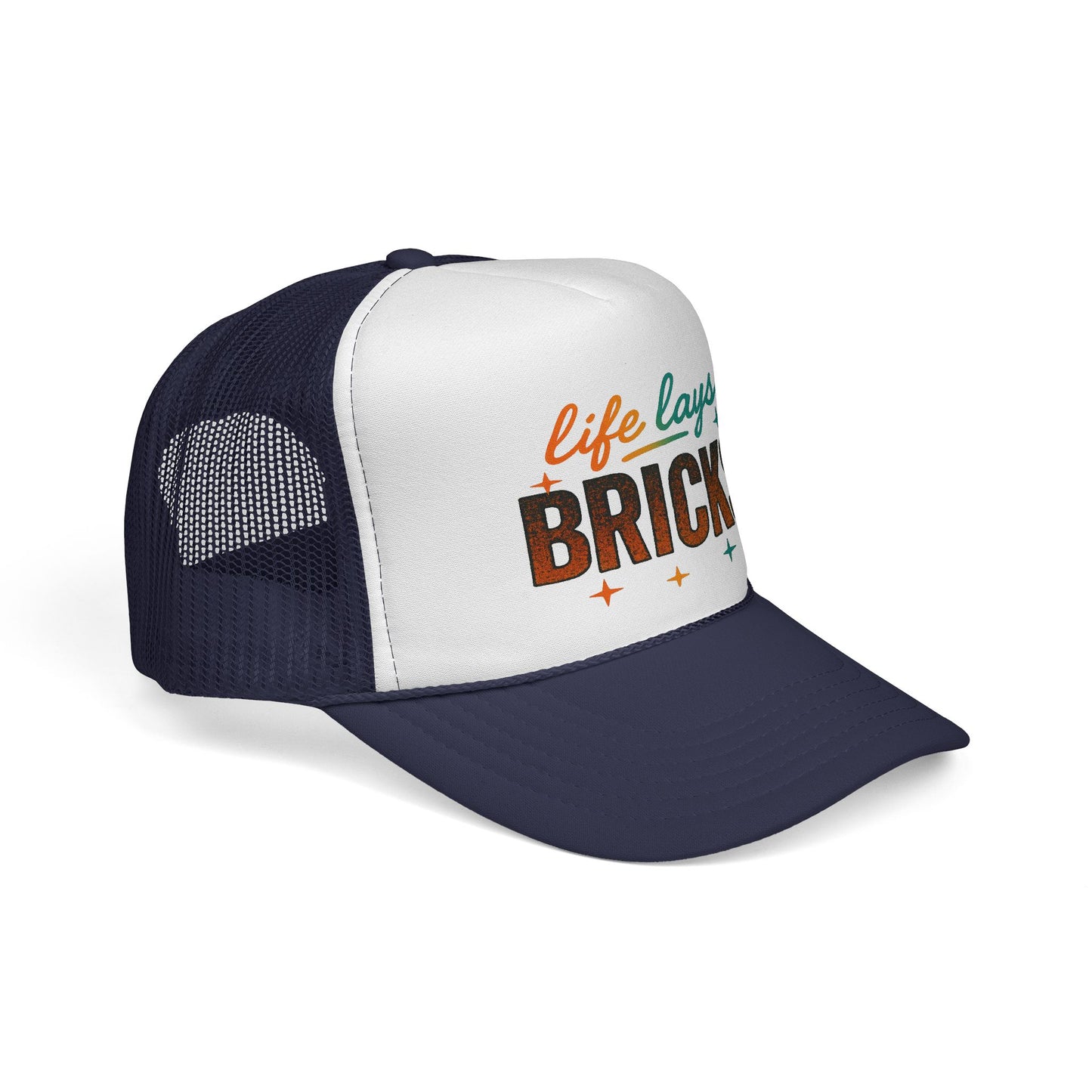 Life Lays Bricks Trucker Cap, Fun Casual Hat, Perfect Gift for Builders, Retro Style Cap, Great for Casual Outings, Stylish Sun Protection