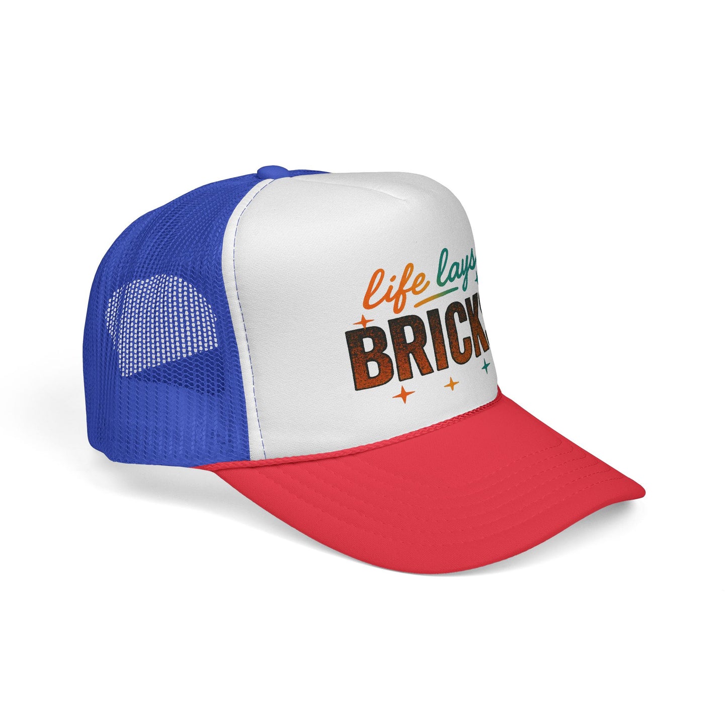 Life Lays Bricks Trucker Cap, Fun Casual Hat, Perfect Gift for Builders, Retro Style Cap, Great for Casual Outings, Stylish Sun Protection