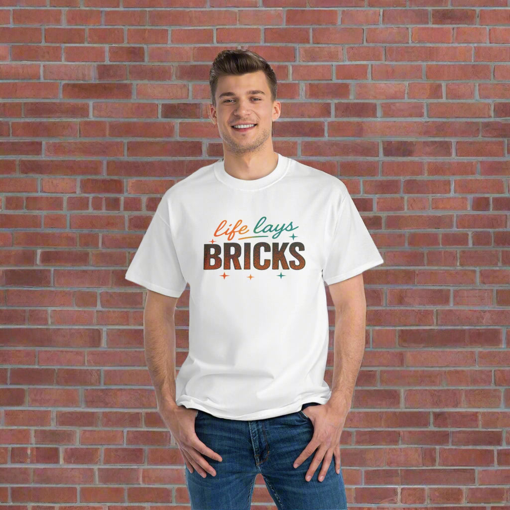 Life Lays Bricks T-Shirt, Inspirational Tee for Builders, Homeowners, Motivational Gift, Father's Day, Casual Wear