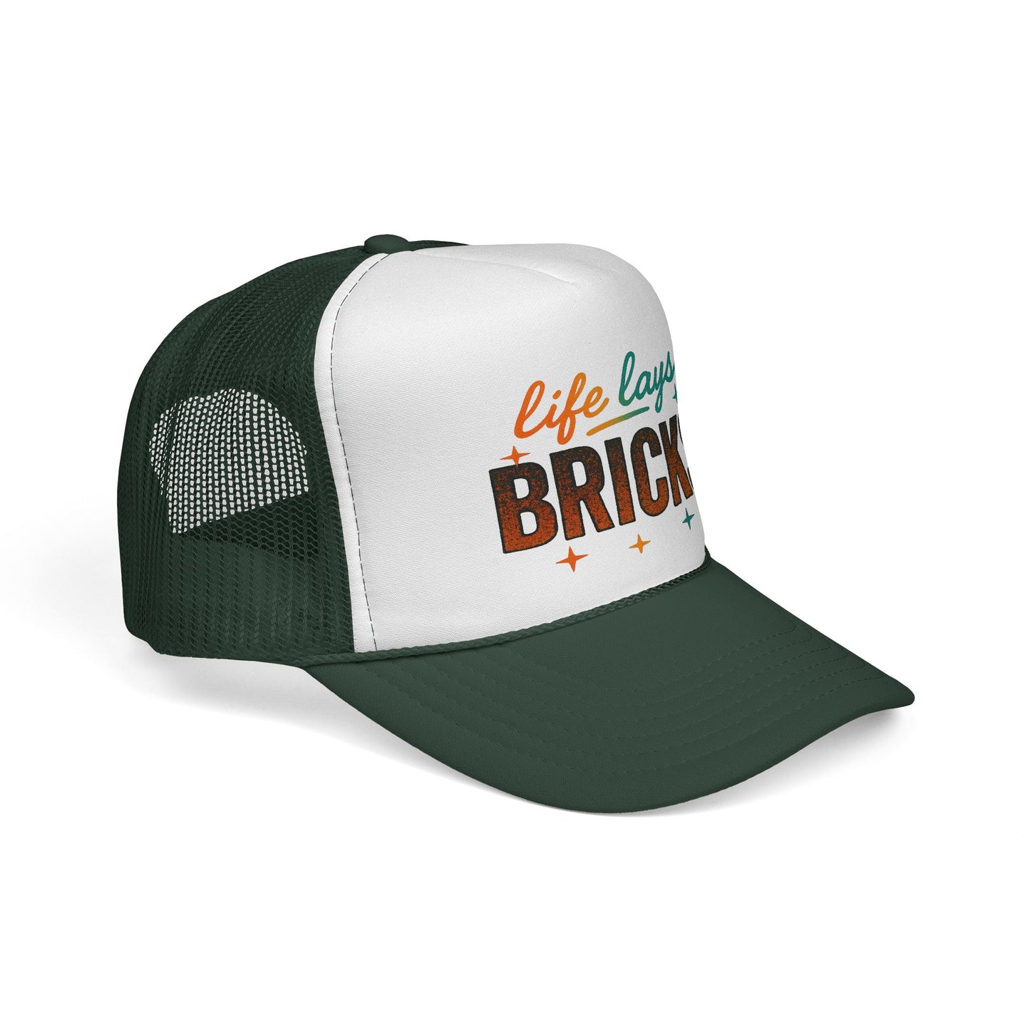 Life Lays Bricks Trucker Cap, Fun Casual Hat, Perfect Gift for Builders, Retro Style Cap, Great for Casual Outings, Stylish Sun Protection