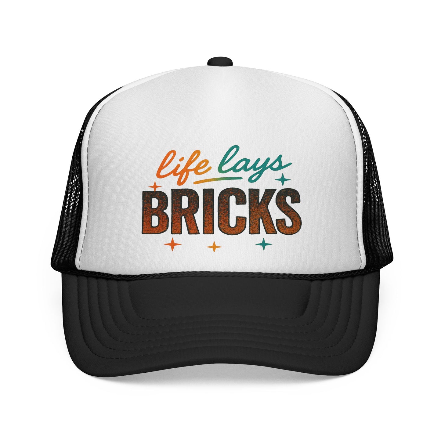 Life Lays Bricks Trucker Cap, Fun Casual Hat, Perfect Gift for Builders, Retro Style Cap, Great for Casual Outings, Stylish Sun Protection
