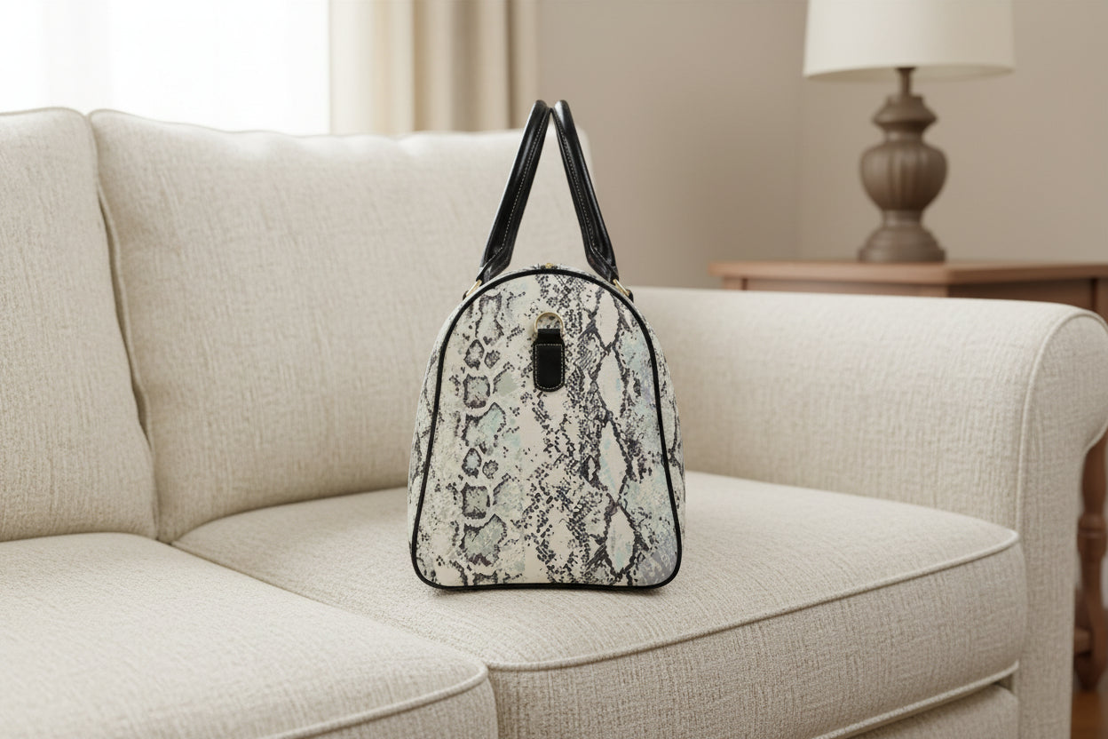 Python-Print Leather Travel Bag — Chic Snake-Pattern Weekender Duffel