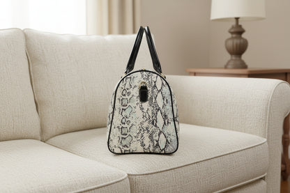 Python-Print Leather Travel Bag — Chic Snake-Pattern Weekender Duffel