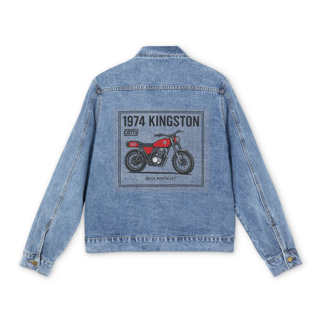 Denim Jacket — Vintage 1974 Kingston Motorcycle Graphic Back Print