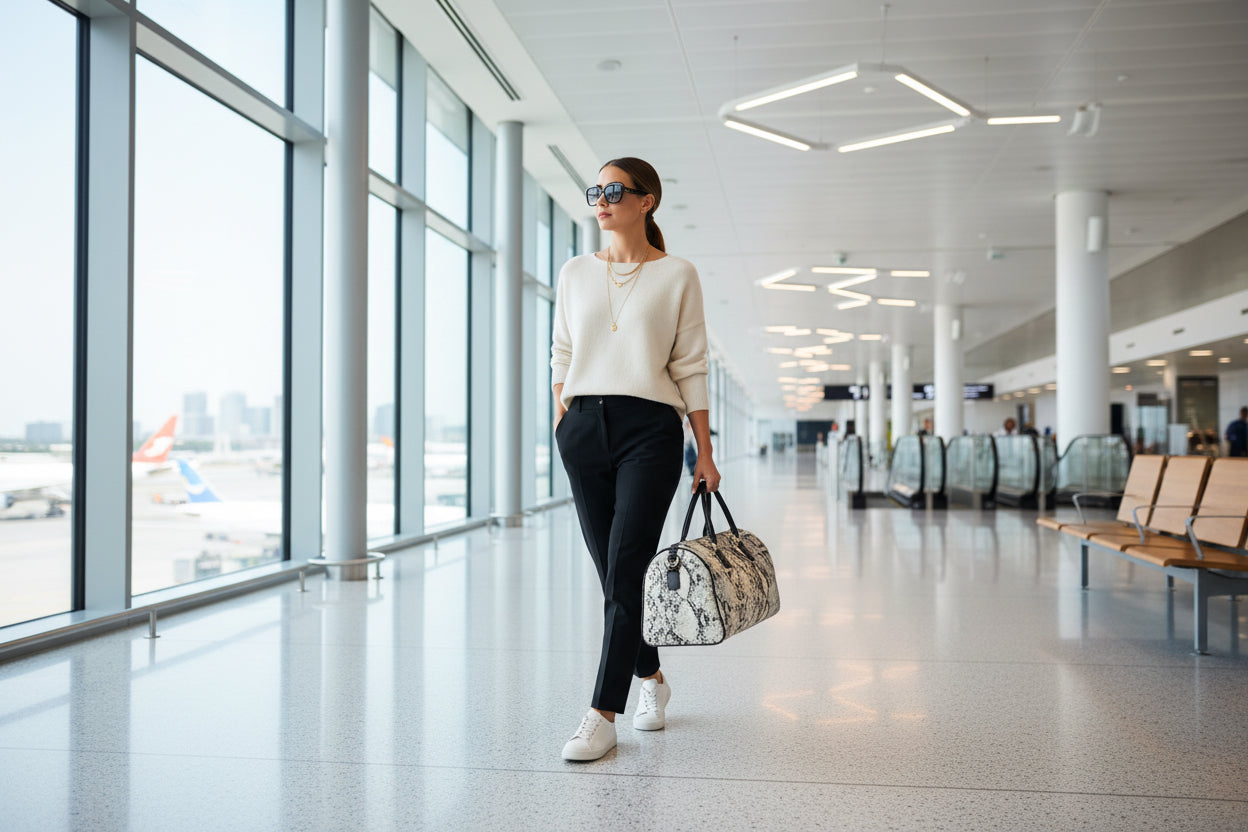 Python-Print Leather Travel Bag — Chic Snake-Pattern Weekender Duffel