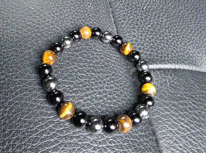 COTTU Triple Stone Bracelet -Tiger Eye, Obsidian &amp; Hematite
