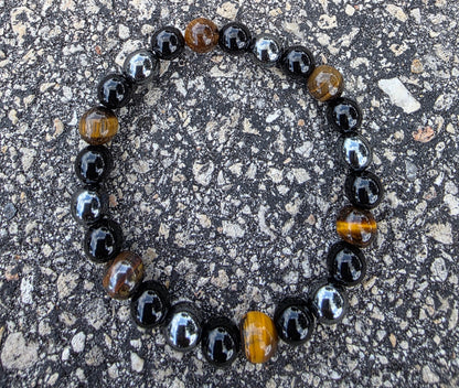 COTTU Triple Stone Bracelet -Tiger Eye, Obsidian &amp; Hematite