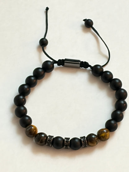 Men’s Obsidian &amp; Tiger Eye Stone Beaded Bracelet