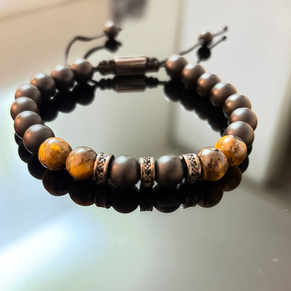 Men’s Obsidian &amp; Tiger Eye Stone Beaded Bracelet