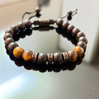 Men’s Obsidian &amp; Tiger Eye Stone Beaded Bracelet