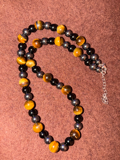 Men’s Black Tiger Eye Natural Stone Beaded Necklace