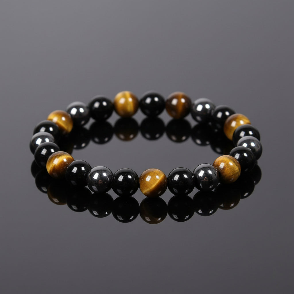 COTTU Triple Stone Bracelet -Tiger Eye, Obsidian &amp; Hematite