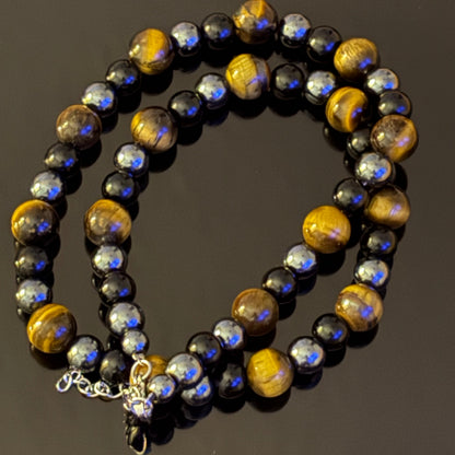 Men’s Black Tiger Eye Natural Stone Beaded Necklace
