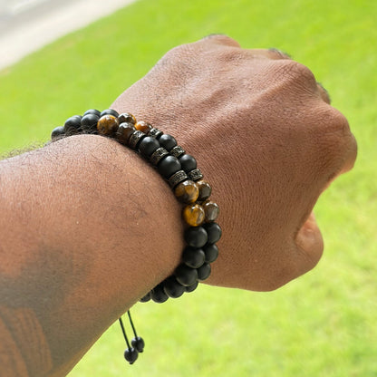 Men’s Obsidian &amp; Tiger Eye Stone Beaded Bracelet