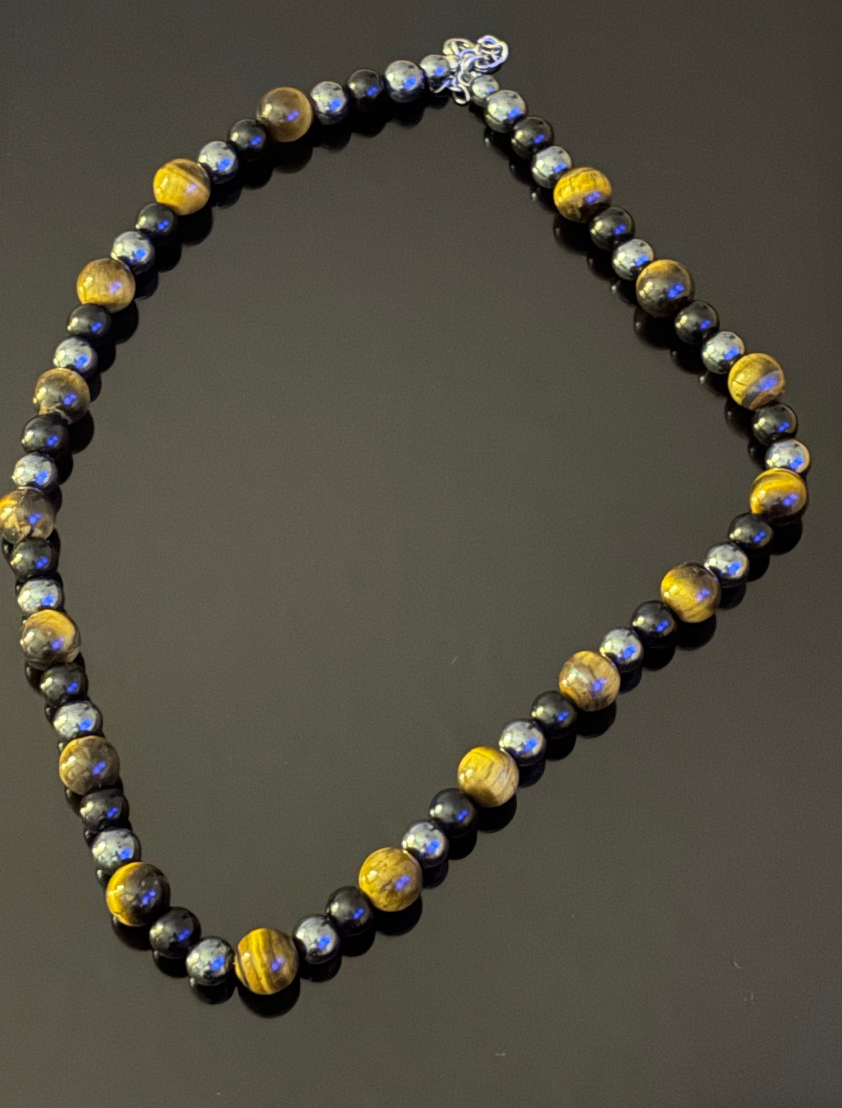 Men’s Black Tiger Eye Natural Stone Beaded Necklace