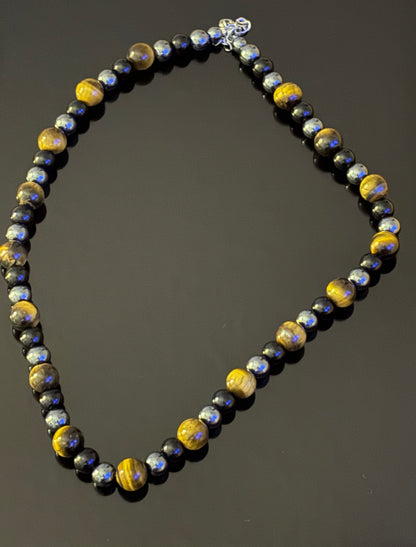 Men’s Black Tiger Eye Natural Stone Beaded Necklace