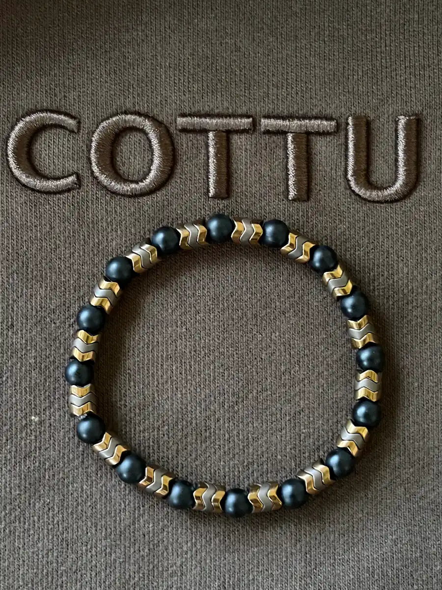 COTTU Onyx &amp; Hematite 6mm Beaded Bracelet
